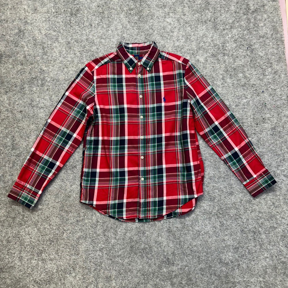 Ralph Lauren Plaid Button Down Boys L 14-16 Red Green Blue Long Sleeve Shirt